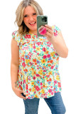 Multicolor Plus Size Floral Print Ruffle Tiered Tunic Top
