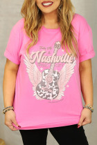 Rose Nashville Music City Guitar Graphic Print Plus Size T Shirt