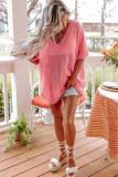 Pink V Neck Half Sleeves Loose Knitted Top