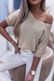 Khaki Short Sleeve Knitted Sweater Top