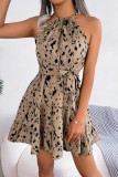 Leopard Print Halter Tiered Dress