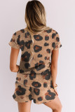 Leopard Pocket Short Sleeve Drawstring Lounge Set