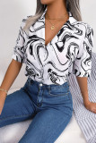 Buttoned Turn Down Collar Abstract Print Blouse