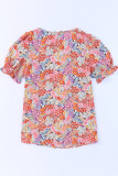 Multicolor Plus Size Floral Print Puff Sleeve Blouse