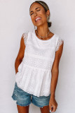 White Contrast Lace Cut-out Flutter Sleeve Blouse