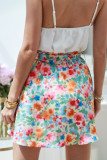 Green Floral Print Waist Tie Mini Skirt