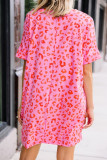 Pink Leopard Print V Neck Shift T-shirt Dress