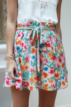 Green Floral Print Waist Tie Mini Skirt