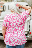 Rose Leopard Print Textured Knit Short Sleeve Plus Size T Shirt