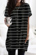 Black Striped Print Side Pockets Short Sleeve Tunic Top