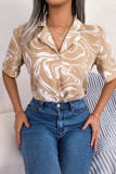 Buttoned Turn Down Collar Abstract Print Blouse