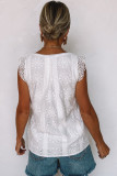 White Contrast Lace Cut-out Flutter Sleeve Blouse