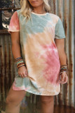 Multicolor Plus Size Tie Dye Slit T-shirt Dress