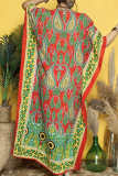 V Neck Ethnic Print Kimono Cover Up Dress