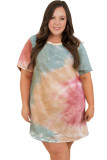 Multicolor Plus Size Tie Dye Slit T-shirt Dress