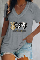 Peace Love Cows Print V Neck Graphic Tee