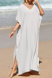 Plain V Neck Side Split Cover Up Beach Dress