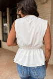 White Split Neck Drawstring Waist Sleeveless Shirt