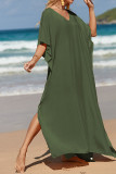 Plain V Neck Side Split Cover Up Beach Dress