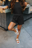 Plain Short Sleeves Top With Drawstring Shorts 2pcs Set