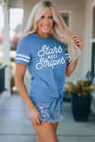 Blue Stars & Striped Print Knotted Graphic Tee
