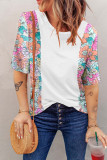 White Floral Print Patchwork Short Sleeve Top