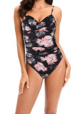 Printed Criss-Cross Hollow Out Halter One Piece Swimsuit
