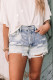 Sky Blue Bleached Wash Distressed Denim Shorts