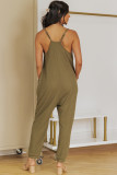 Green Textured Sleeveless V-Neck Pocketed Casual Jumpsuit