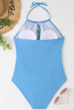 Printed Criss-Cross Hollow Out Halter One Piece Swimsuit