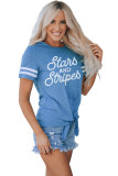Blue Stars & Striped Print Knotted Graphic Tee