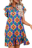 Orange Floral Print Ruffle Sleeve Mini Dress