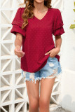Swiss Dot V Neck Tiered Sleeves Top 
