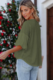 Green Joint Bubble Sleeve Round Neck Blouse