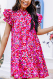 Rosy Floral Print Ruffle Tiered Dress 