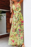 Yellow Floral Print Halter Wrapped Maxi Dress 