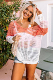 Multicolor Color Block Eyelet Long Sleeve Twisted Back Knit Top