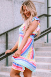 Multicolor Striped Ruffle Flared Babydoll Dress