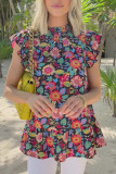 Multicolor Ruffle Splicing Floral Dress 