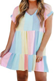 Multicolor Plus Size Color Block Tiered High Waist Mini Dress