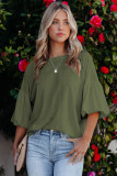 Green Joint Bubble Sleeve Round Neck Blouse