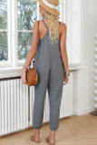 Gray Textured Sleeveless V-Neck Pocketed Casual Jumpsuit