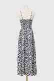 V Neck Leopard Smocked Waist Cami Maxi Dress