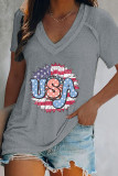 Independence Day US Flag Print V Neck Graphic Tee