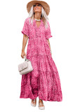 Pink Paisley Print Boho Holiday Ruffle Tiered Maxi Dress