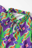 Frilled Split Collar Printed Ruffles Dress