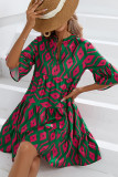 V Neck Printed Babydoll Dress
