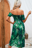 Smocked Off Shoulder Printed Midi Dress