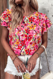 Red Floral Layered Sleeve Blouse