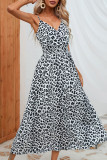 V Neck Leopard Smocked Waist Cami Maxi Dress